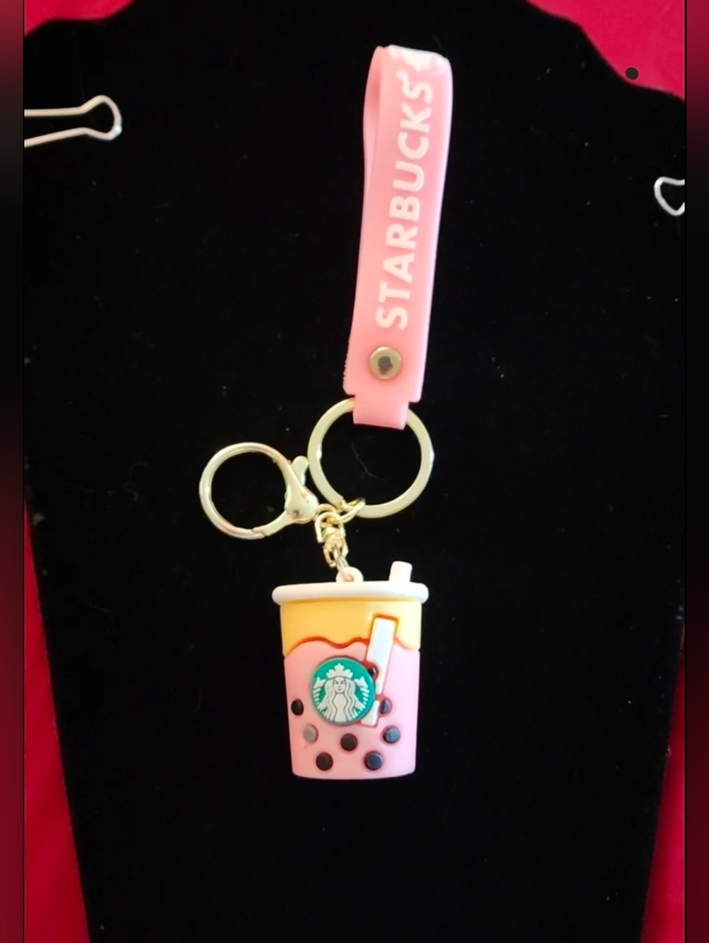 3D Starbucks Silicone Cold Hot Drink Keychain Accessories Pink Yellow 7"